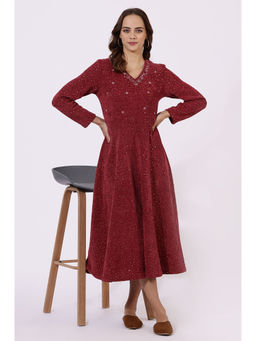 W - Maroon Sequins Flared Dress