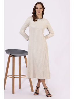 W - Yarn Dyed Rayon A-Line White Dress for Women