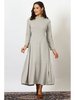 W - Grey Solid Polyester Blend Flared Dress for Women