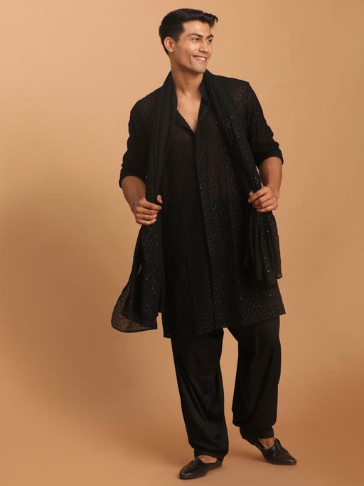 Vastramay Black Georgette Plain Dupatta