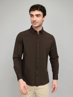 Rock.it - Men Brown Regular Fit Collar Neck Striped Shirt