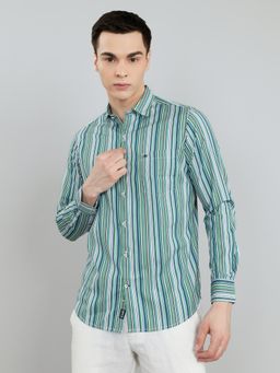 Monte Carlo - Men Green Regular Fit Stripes Shirt