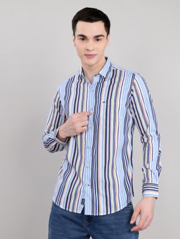 Monte Carlo - Men Blue Regular Fit Striped Collar Shirt
