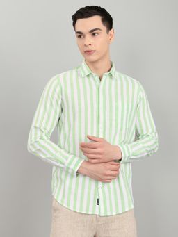 Monte Carlo - Men Green Regular Fit Stripes Collar Shirt