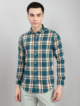 Monte Carlo - Men Teal Regular Fit Checks Collar Shirt