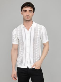 Monte Carlo - Men White Slim Fit Collar Self Design Shirt