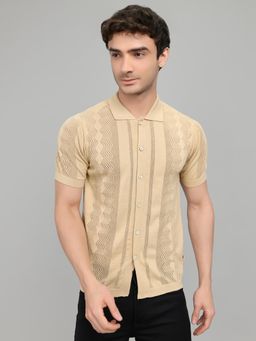 Monte Carlo - Men Beige Slim Fit Collar Self Design Shirt
