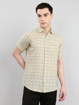Monte Carlo - Men Beige Regular Fit Checks Collar Shirt