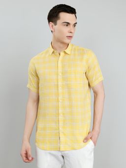 Monte Carlo - Men Yellow Regular Fit Checks Collar Shirt