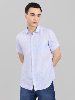 Monte Carlo - Men Blue Regular Fit Stripes Collar Shirt