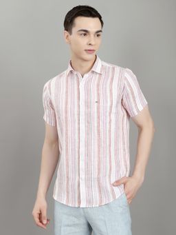 Monte Carlo - Men Pink Regular Fit Stripes Collar Shirt