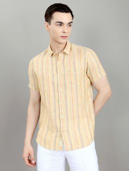 Monte Carlo - Men Yellow Regular Fit Stripes Collar Shirt