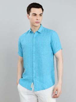 Monte Carlo - Men Blue Regular Fit Striped Collar Shirt