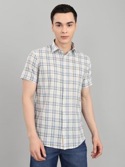 Monte Carlo - Men Blue Regular Fit Checks Collar Shirt