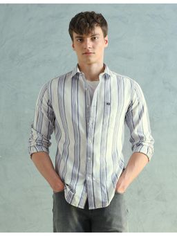 Arrow Sports - Men Light Grey Vertical Striped Twill Shirt