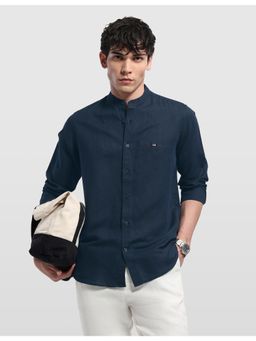 Arrow Sports - Men Navy Blue Aquarelle Drift Chelsea Slim Fit Shirt