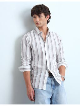 Flying Machine - Men Purple Vertical Striped Slim Fit Shirt