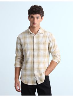 Flying Machine - Men Beige Tartan Checks Twill Shirt