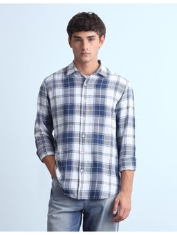 Flying Machine - Men Navy Blue Plaid Checks Twill Shirt