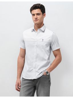 U.S. POLO ASSN. - Men Grey Stripes Regular Fit Half Sleeves Shirt