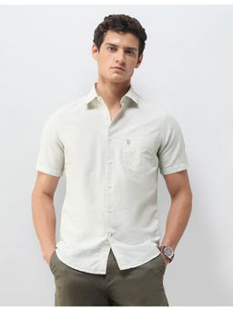 U.S. POLO ASSN. - Men Light Green Solid Tailored Fit Shirt