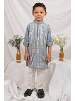 Little Collars - Blended Chiffon Georgette Embroidered Kurta & Pajama - Grey
