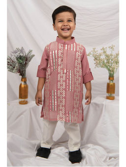 Little Collars - Blended Chiffon Georgette Embroidered Kurta & Pajama - Pink