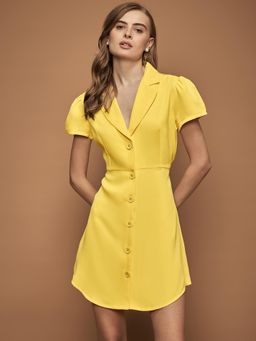 KASSUALLY - URBANGRACE BY KASSUALLY Women Yellow Solid Notched Lapel Dress