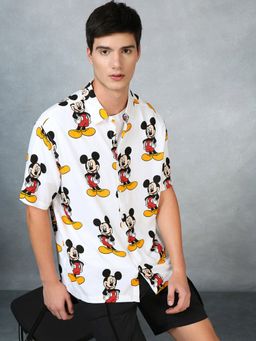 Bewakoof - Official Disney Men's White All Over Mickey Printed Oversized Shirt