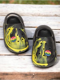 Lil Lollipop - Kids Marble Look Smiley Applique Anti-Slip Clogs - Black