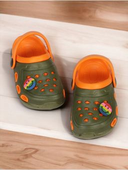 Lil Lollipop - Kids Smiley Applique Anti-Slip Clogs - Olive Green