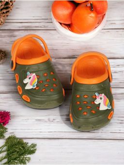 Lil Lollipop - Kids Unicorn Applique Anti-Slip Clogs - Olive Green