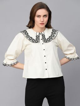Gipsy - Casual Beige Cotton Blouse Top for Women