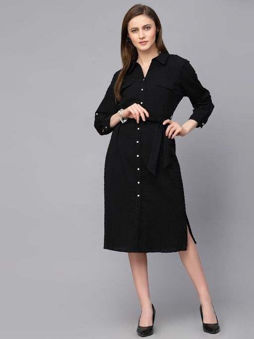 Buy Gipsy Casual Black Textured Cotton Dress for Women Online Buy Gipsy Casual Black Textured Cotton Dress for Women Online