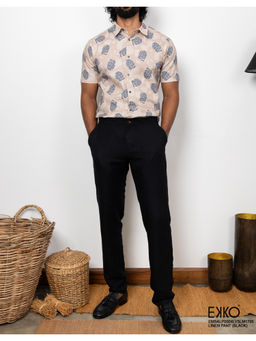 EKKO - Men Black Linen Blend Solid Slim Trouser