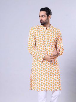 Tura Turi - Orange Printed Muslin Straight Kurta