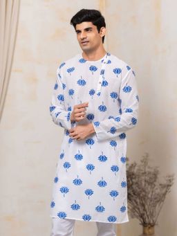 Tura Turi - White Printed Muslin Straight Kurta