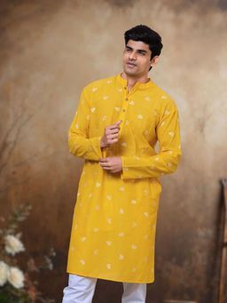 Tura Turi - Yellow Printed Muslin Straight Kurta