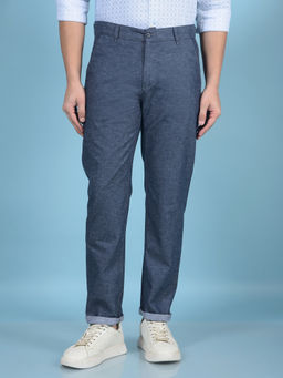 CRIMSOUNE CLUB - Club Men Navy Blue Linen Trouser