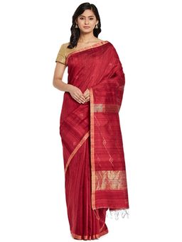 Fabindia - Maroon Hand Woven Silk Sari