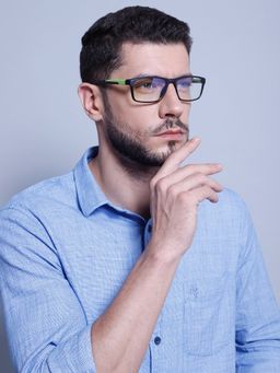 Intellilens - Unisex UV Protected Square Blue Cut Computer Glasses Black & Yellow (56-17-140)