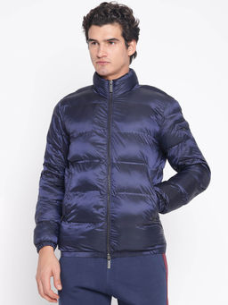 Guess - Men Dark Blue Quilted High Neck Full Sleeve Puffer Jacket
