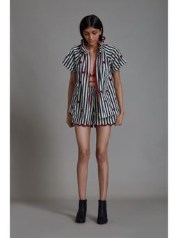 Mati - Stripe Tora Bralette and Shirt with Shorts - Black (Set of 3)