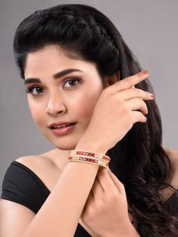 Saraf RS Jewellery - Set of 2 Gold Plated Handmade Red & White AD Studded Bridal Kangan Bangles