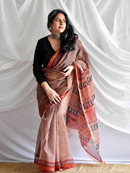 Sundarii - Goriya Kota Doria Saree with Unstitched Blouse