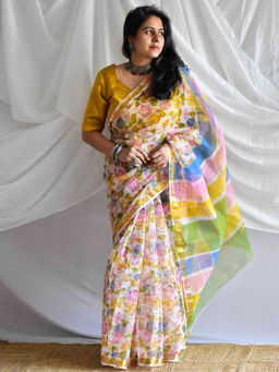 Sundarii - Flora Kota Doria Saree with Unstitched Blouse
