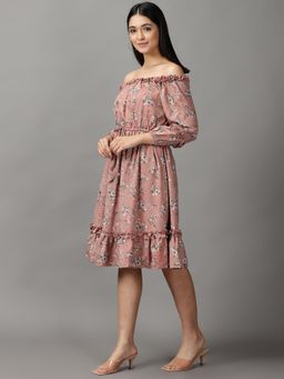SHOWOFF - Womens Fit And Flare Mauve Printed Dress