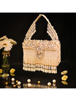 sugarcrush - Crystal Luxury With Pearl Tassel Clutch White