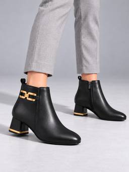 Twenty Dresses by Nykaa Fashion - Womens Ankle Boots with Gold Chain Detail - Black