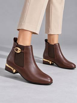 Twenty Dresses by Nykaa Fashion - Womens Ankle Buckle Boots - Brown